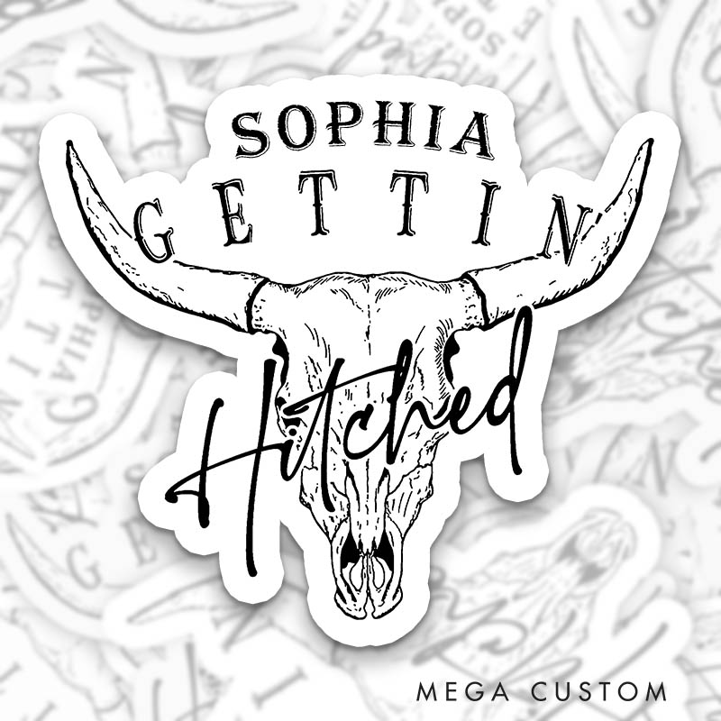 Personalized Bride Bull Skull Gettin' Hitched Sticker Bridesmaid Gettin' Rowdy Hen Party Sticker Wedding Hen Party Sticker Bachelorette Party