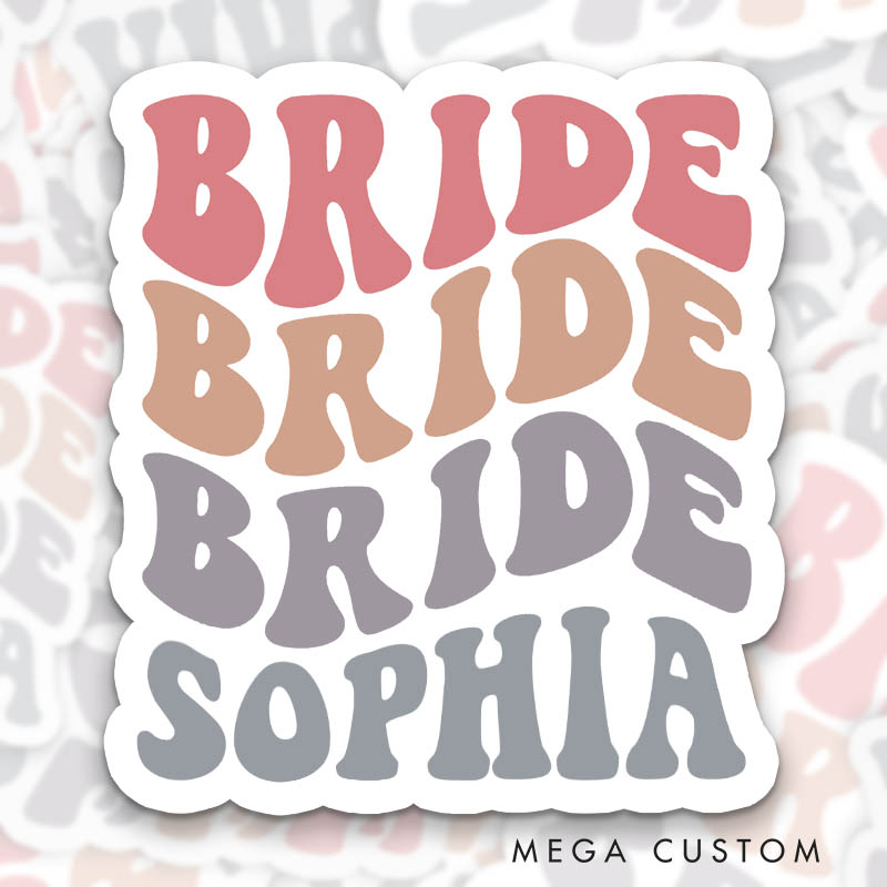 Personalized Colorful Bride Sticker with Name Bridesmaid Hen Party Sticker Wedding Bridal Party Sticker Bachelorette Party Sticker