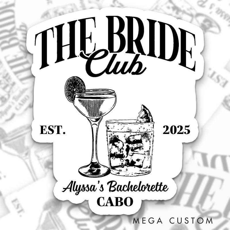 Personalized The Bride Cocktail Club Sticker with Name and Date Bridesmaid The Bach Club Sticker Team Bride Wedding Party Sticker Bachelorette Party
