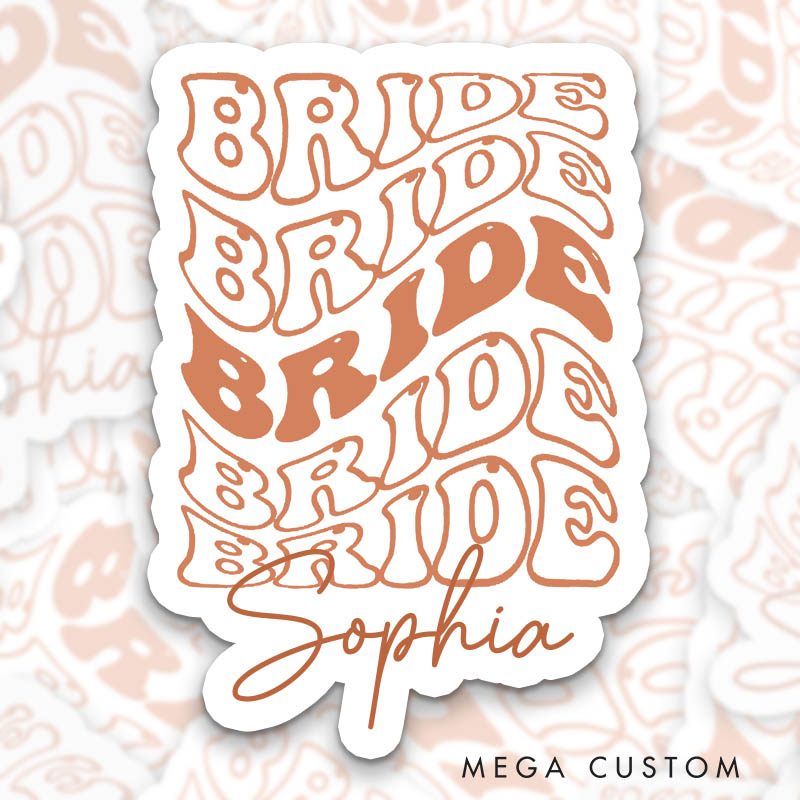 Personalized Retro Bride Sticker with Name Modern Bridesmaid Sticker Maid of Honor Hen Party Sticker Wedding Party Sticker Bachelorette Party Sticker