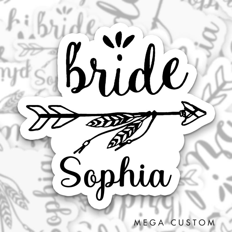 Personalized Boho Bride with Arrow Sticker Bride Tribe Sticker with Name Bridesmaid Wedding Hen Party Sticker Bachelorette Party Sticker