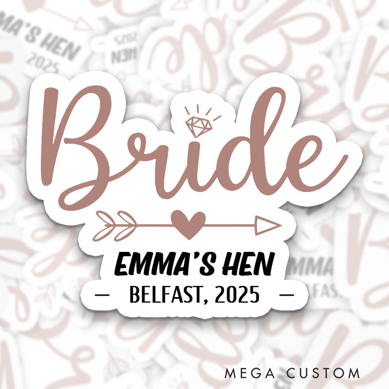 Personalized Bride with Diamond Arrow Sticker Bridesmaid I Do Crew Sticker Team Bride Wedding Hen Party Sticker Bride Squad Bachelorette Party