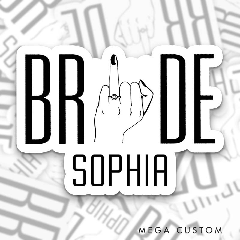 Personalized Funny Bride Hand With Diamond Ring Sticker Bridesmaid Bachelorette Party Sticker with name Team Bride Wedding Hen Party Sticker