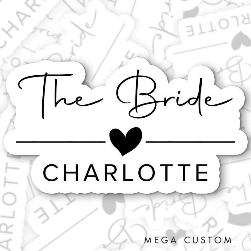 Personalized The Bride Sticker with Name Bridesmaid Sticker Birde's Crew Sticker Bachelorette Party Sticker