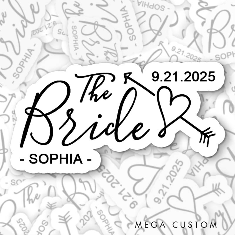 Personalized Bride with Heart Arrow Sticker Bridesmaid Sticker with Name Team Bride Sticker Bachelorette Party Sticker