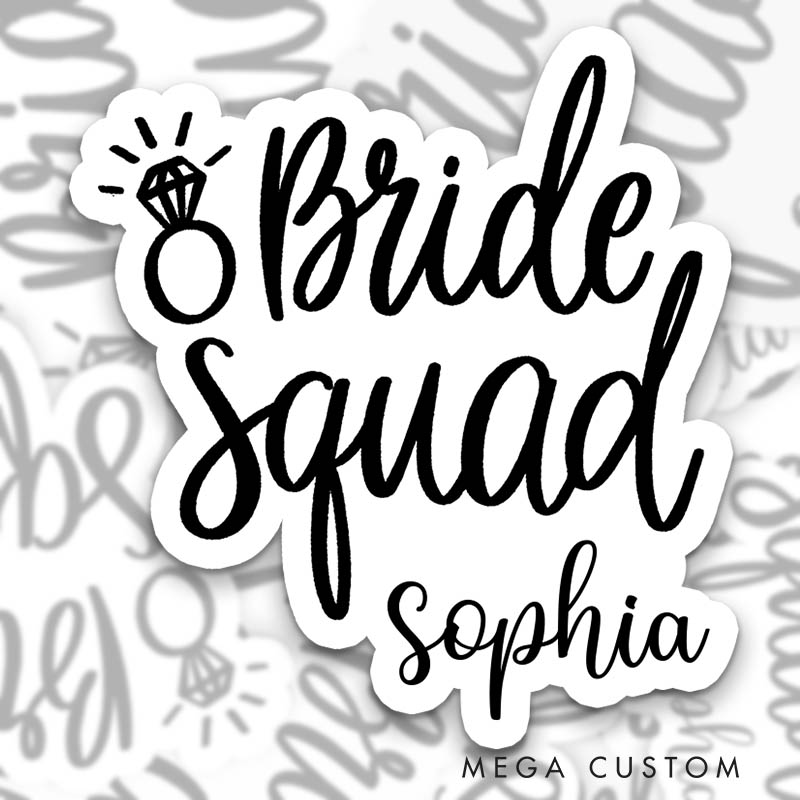 Personalized Bride with Diamond Ring Sticker Maid of Honor Sticker with Custom Name Bride Squad Sticker Bridesmaid Sticker Bachelorette Party Sticker