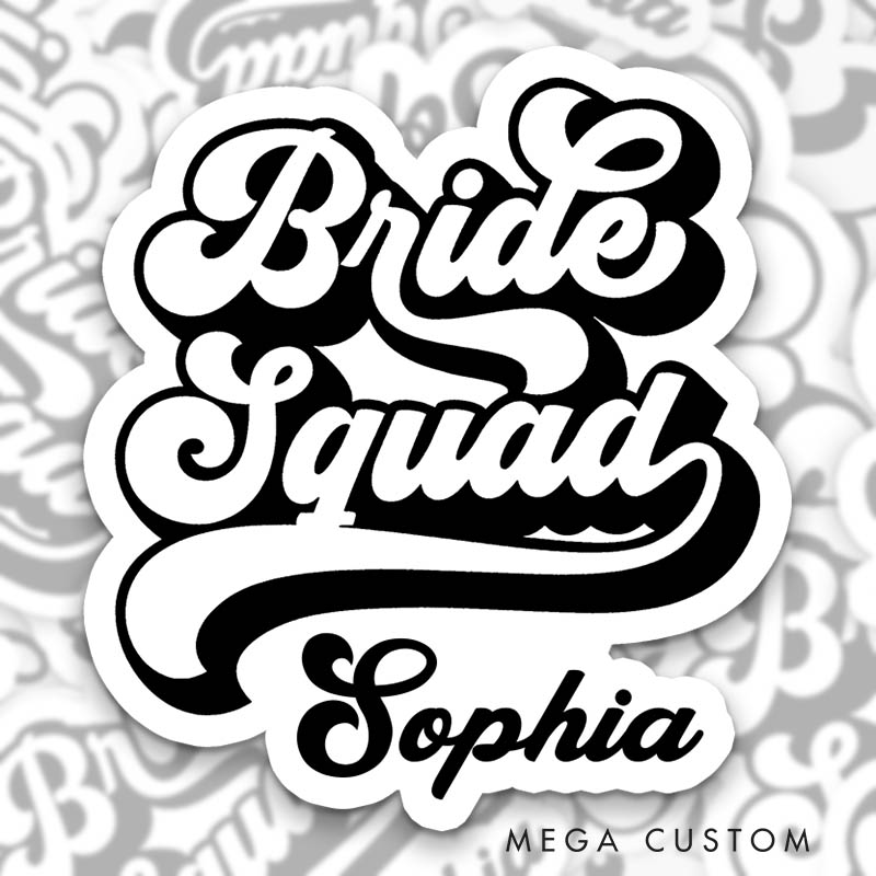Personalized Retro Bride Sticker with Name Bride Squad Hen Party Sticker Bridesmaid Wedding Party Sticker Bachelorette Party Sticker