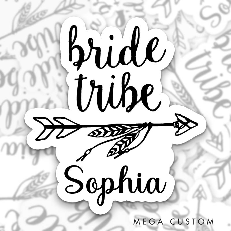 Personalized Boho Bride with Arrow Sticker Bride Tribe Sticker with Name Bridesmaid Wedding Hen Party Sticker Bachelorette Party Sticker