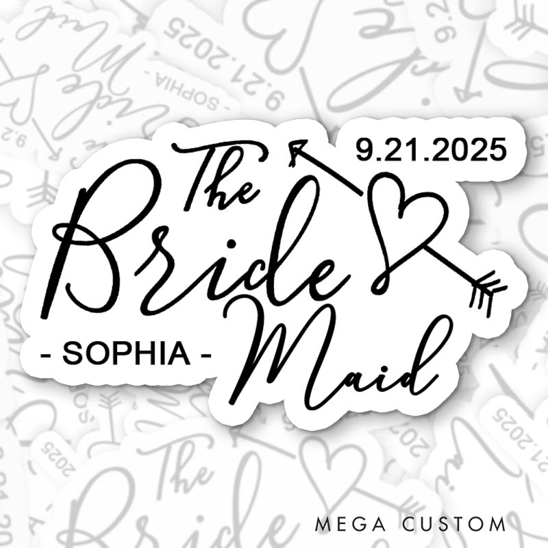 Personalized Bride with Heart Arrow Sticker Bridesmaid Sticker with Name Team Bride Sticker Bachelorette Party Sticker