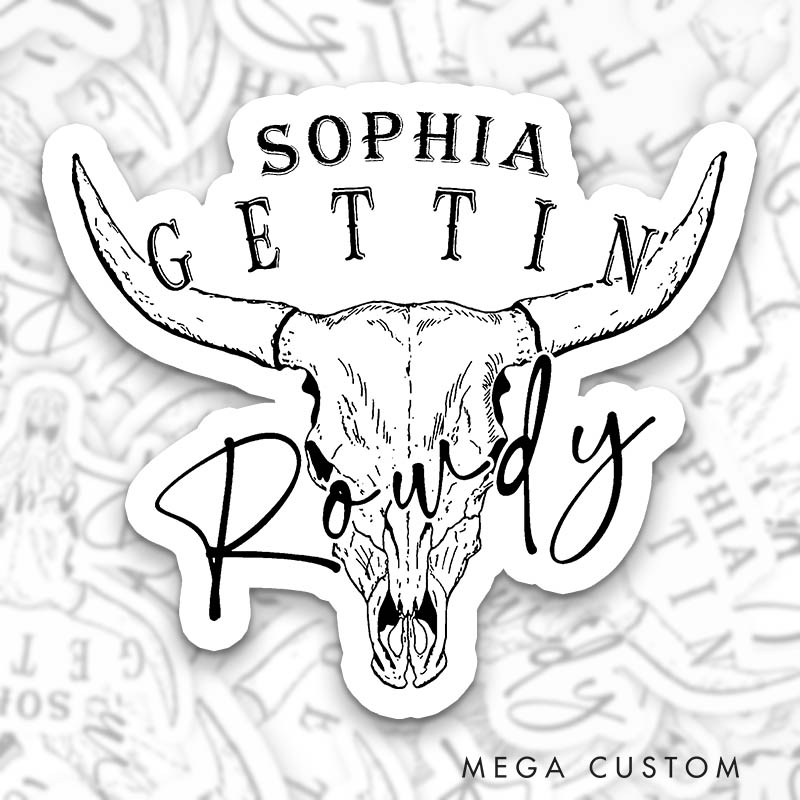 Personalized Bride Bull Skull Gettin' Hitched Sticker Bridesmaid Gettin' Rowdy Hen Party Sticker Wedding Hen Party Sticker Bachelorette Party