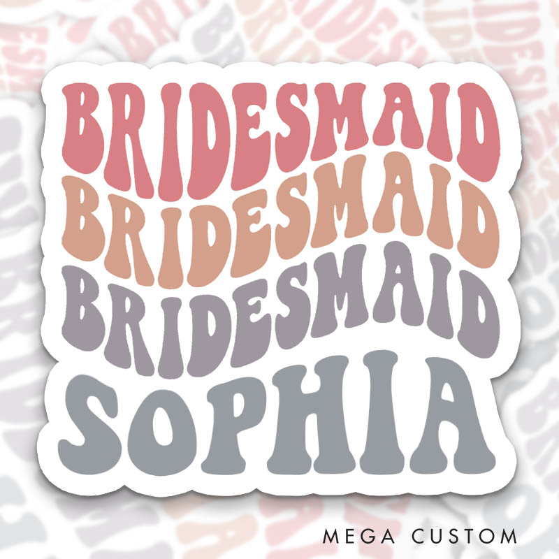 Personalized Colorful Bride Sticker with Name Bridesmaid Hen Party Sticker Wedding Bridal Party Sticker Bachelorette Party Sticker