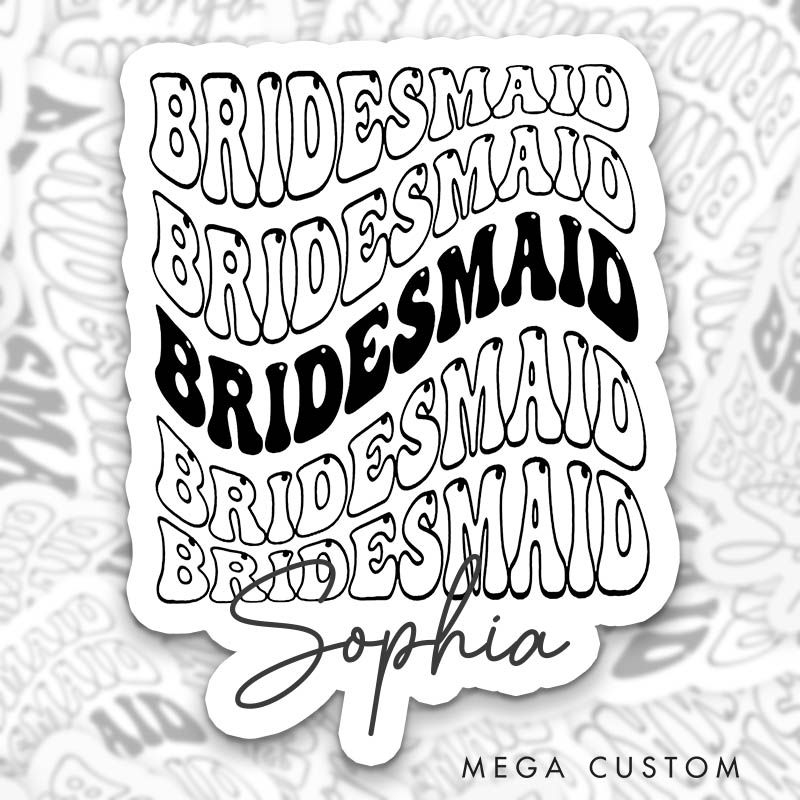 Personalized Retro Bride Sticker with Name Modern Bridesmaid Sticker Maid of Honor Hen Party Sticker Wedding Party Sticker Bachelorette Party Sticker