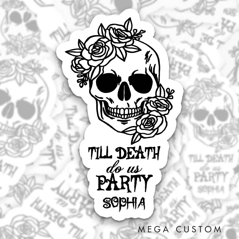 Personalized Bride or Die with Flower Skull Halloween Sticker Bridesmaid Till Death Do Us Party Sticker Team Bride Wedding Bachelorette Party Sticker