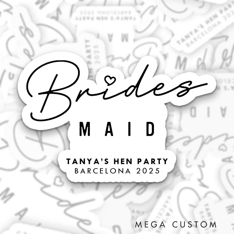 Personalized Minimalist Bride Sticker Bridesmaid Bachelorette Party Sticker with Name and Date Team Bride Location Hen Party Sticker Wedding Sticker