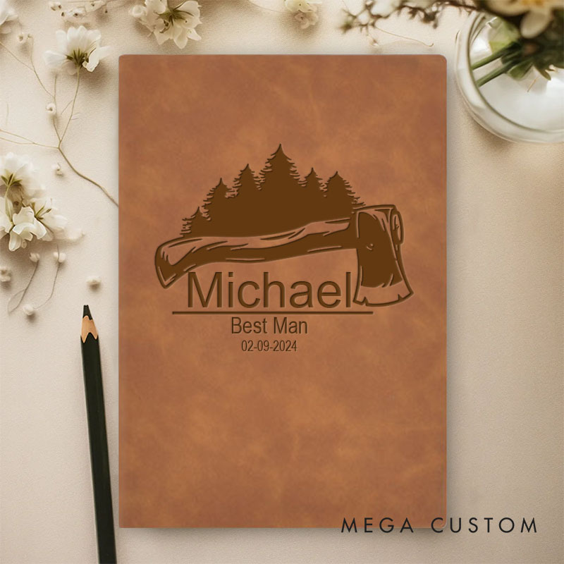 Personalized Men's Engraved Leather Journal Notebook Groomsman Proposal Notebook Wedding Party Gift