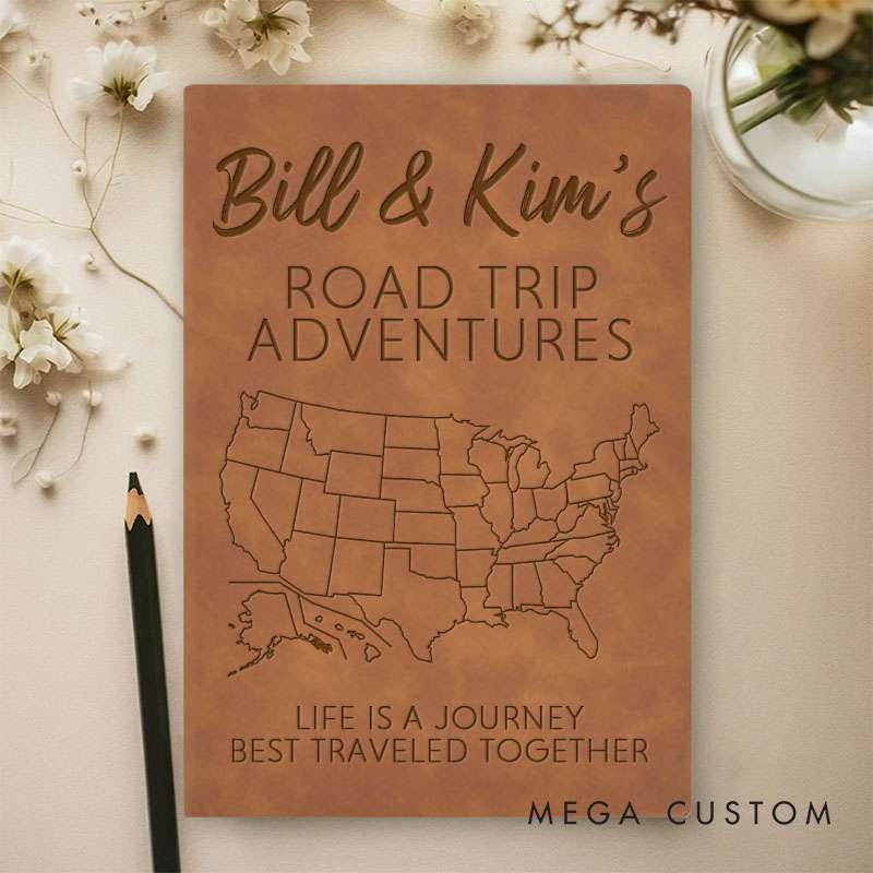 Personalized Couple Road Trip Adventures Journal Notebook 50 States Map Notebook for Husband Wife