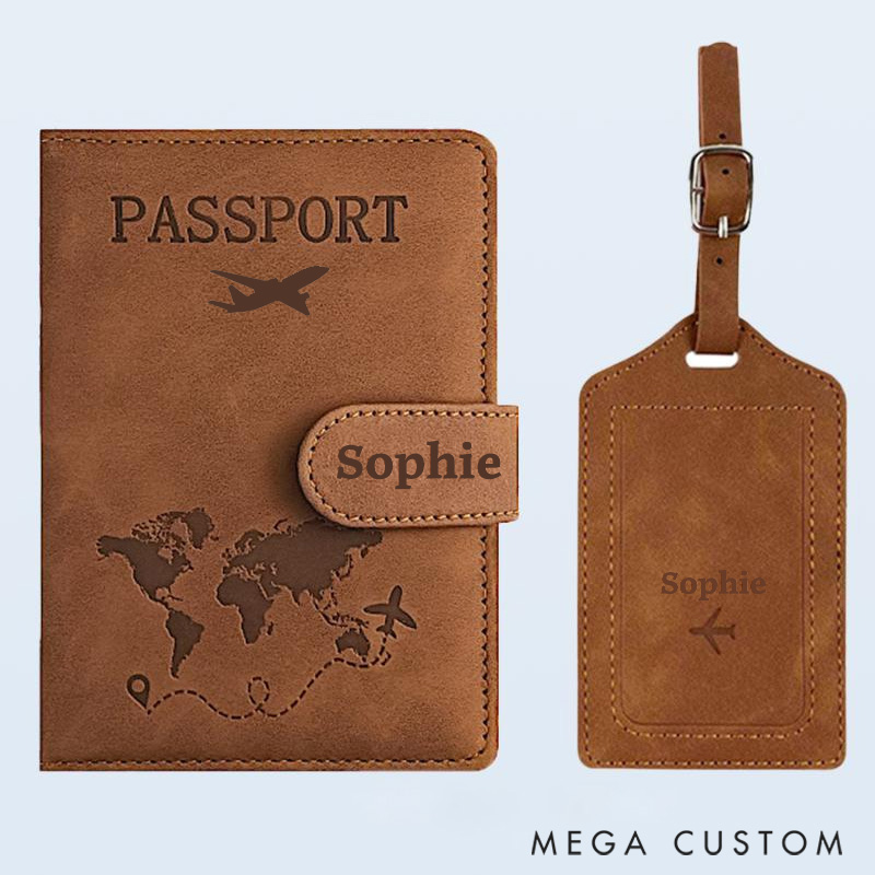 Personalized Passport Holder and Luggage Tag Symbol with Name for Travel Lovers