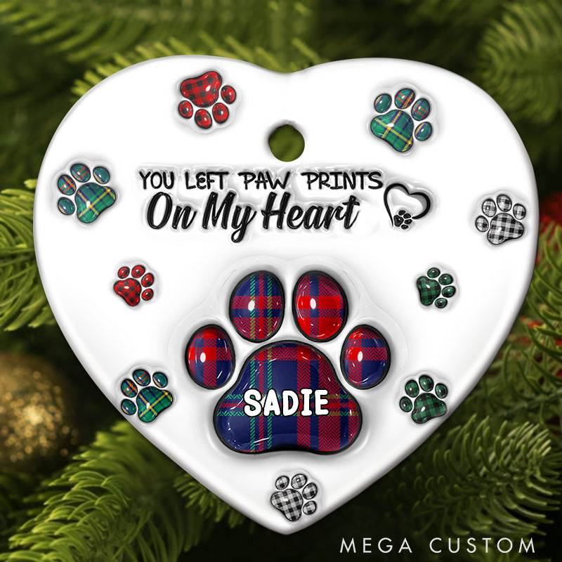 Personalized Pet Lover Memorial Pet You Left Paw Prints on My Heart Ornament