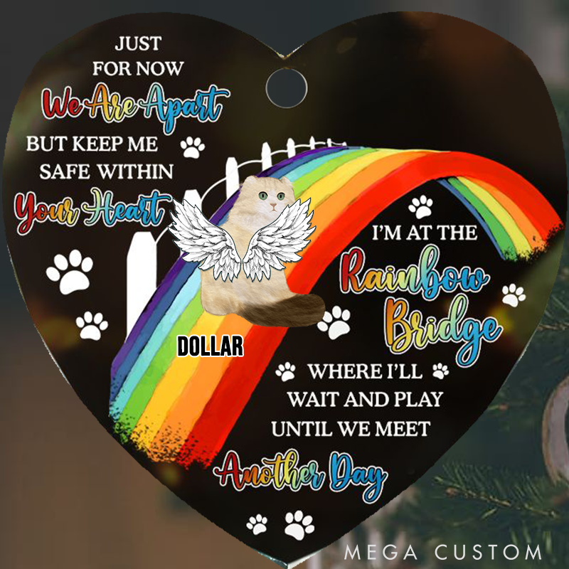 Personalized Cat Lover Cat Memorial We'll Wait and Play at the Rainbow Bridge Ornament