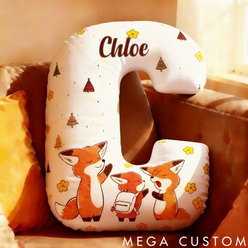 Personalized Letter Graphic 3D Print Pillow Cartoon Cute Fox Family Pattern Design