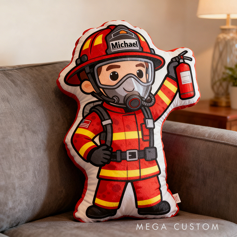 Personalized Firefighter Plush Pillow Custom Name and Character Style Hero Gift for Firefighters and Family
