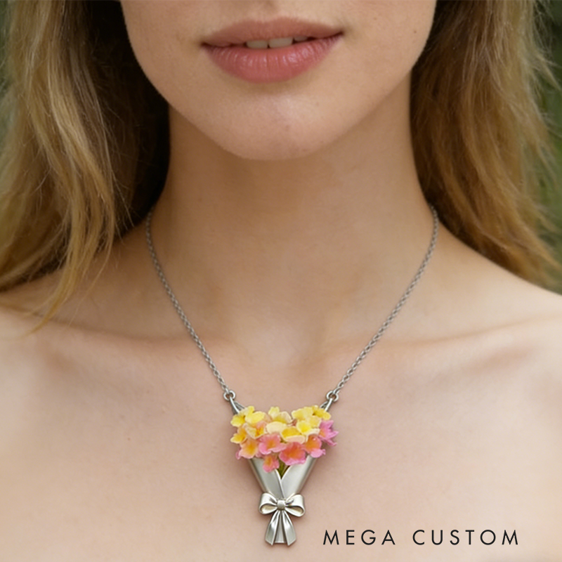 Personalized Customizable Floral Necklace Refreshing Vibe Unique Gift Choice DIY Flower Bouquet Pendant for Her