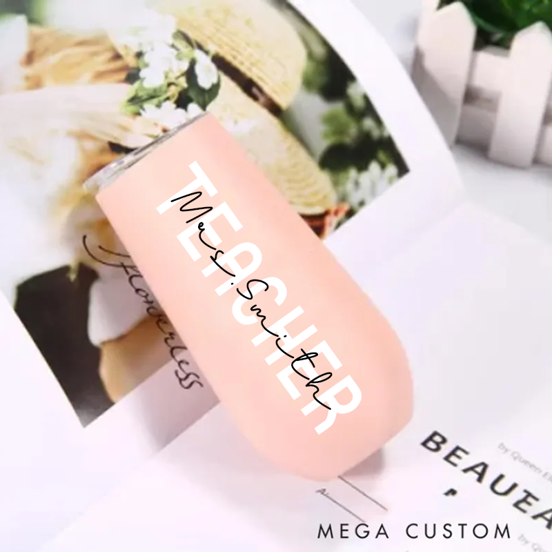 Personalized Champagne Tumbler for Teacher Stainless Stee Tumbler with Lid Teacher Appreciation Gift