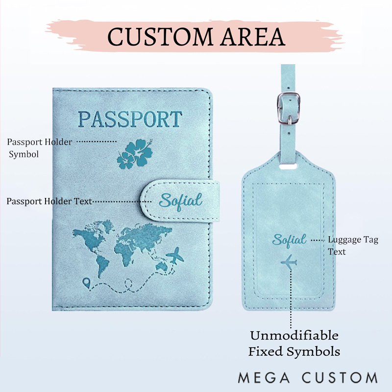 Personalized Passport Holder and Luggage Tag Pattern with Name for Travel Lovers
