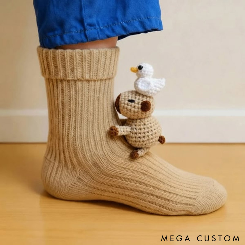 Personalized Christmas 3D Knit Animal Socks Gift for Her from Knitting Lovers