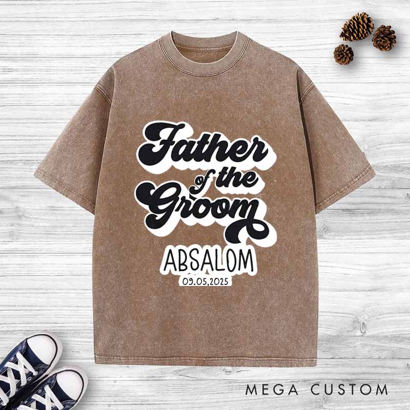 Personalized Father of the Groom Washed T-Shirt Groom Dad Bachelor T-Shirt Vintage Best Man y2k Washed Tees for Men