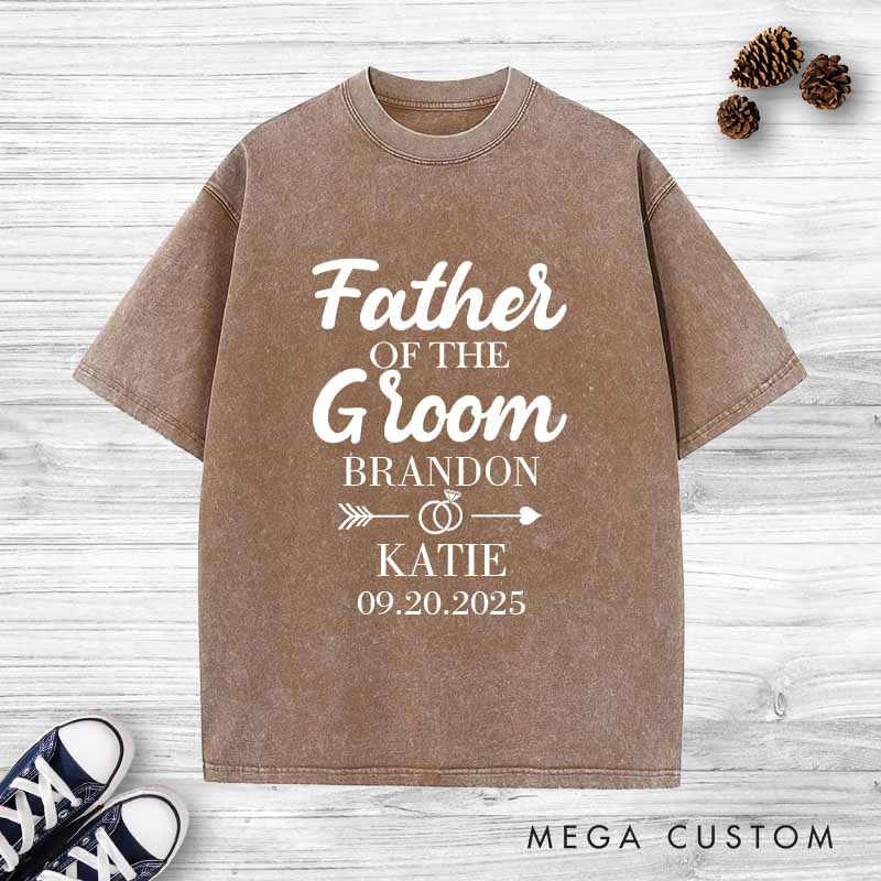 Personalized Father of the Groom Washed T-Shirt Groom Dad Wedding Shirt Vintage Groom Father Bachelor Party Shirts Retro FOB Washed Tees