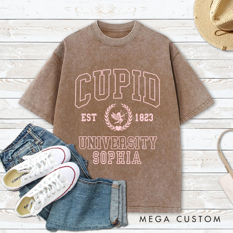Personalized Couple Cupid University Washed T-Shirt Valentine's Day Shirt
