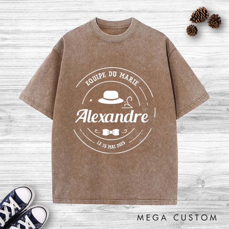 Personalized Équipe du Marié Washed T-Shirt Stylish Bachelor Party Shirt Groom Groomsman Wedding Favors Tee Groom Washed T-Shirt