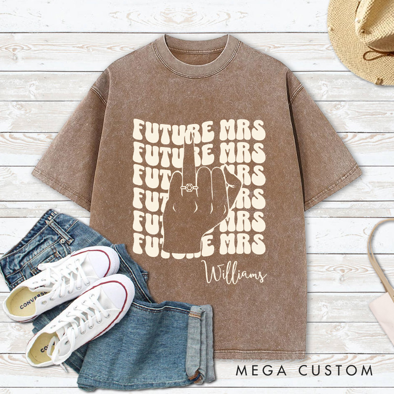 Personalized in My Engagement Era Washed T-Shirt for Fiancee