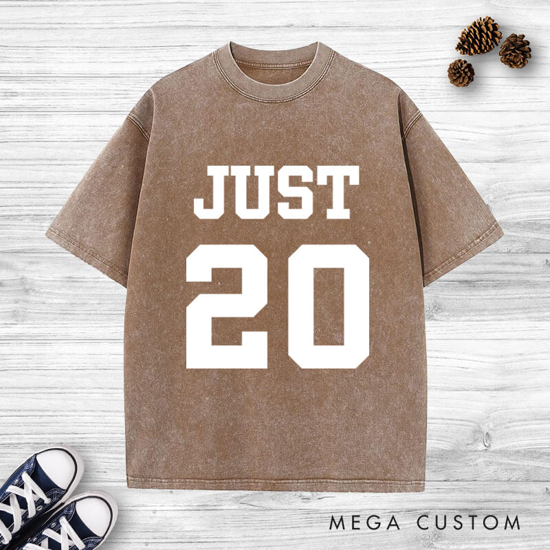 Personalized Bold Sports-Inspired Just Married Matching Wedding Couple Washed T-Shirt