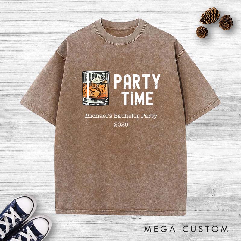Personalized Bachelor Party Time Washed T-Shirt Men s Beer-Themed Wedding Paty Shirts Vintage Groomsman Groom Y2K Washed T-Shirt