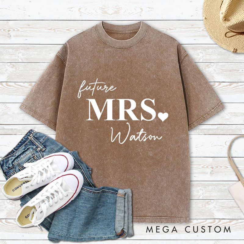 Personalized Elegant Future Mrs with Heart Fiancee Engagement Fiancée Washed T-Shirt