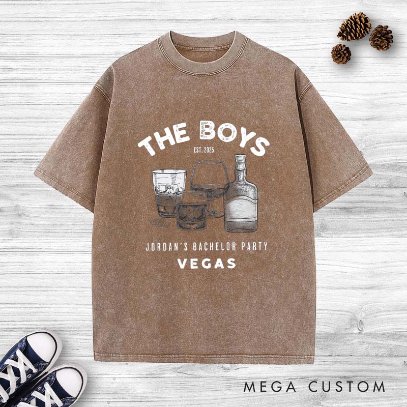 personalized Groom Washed T-Shirt Vintage Groomsman Bachelor Party Shirt Y2K Washed T-Shirts for Best Man Groomsman Proposal Tees