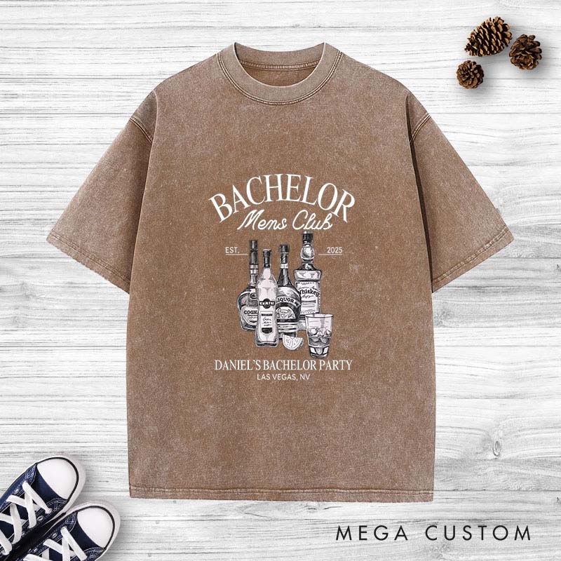 Personalized Groom Club Washed T-Shirt Whiskey Lover Shirt for Groomsman Retro Bachelor Party y2k Shirts for Best Man