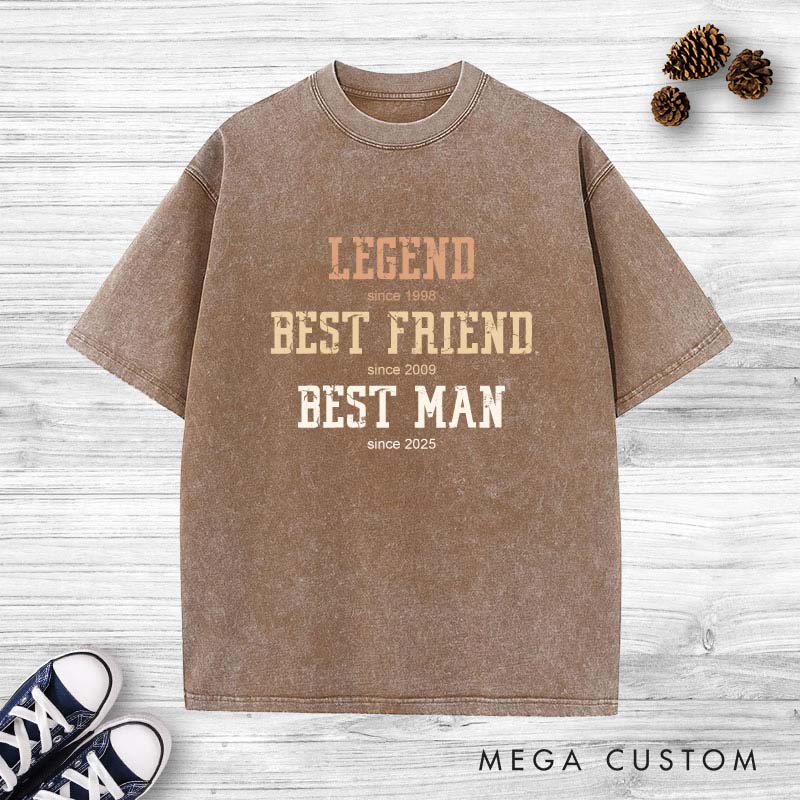 Personalized Legend Best Friend Bet Man Washed T-Shirt Groomsman Bachelor Party Favors T-Shirts Retro Best Man y2k Shirts for Men