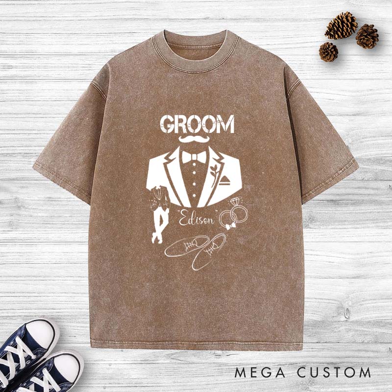 Personalized Stylish Groom Washed T-Shirt Celebrating Groom’s Big Day Shirts Groomsman Bachelor Party Favors Shirt Wedding T-Shirt for Men
