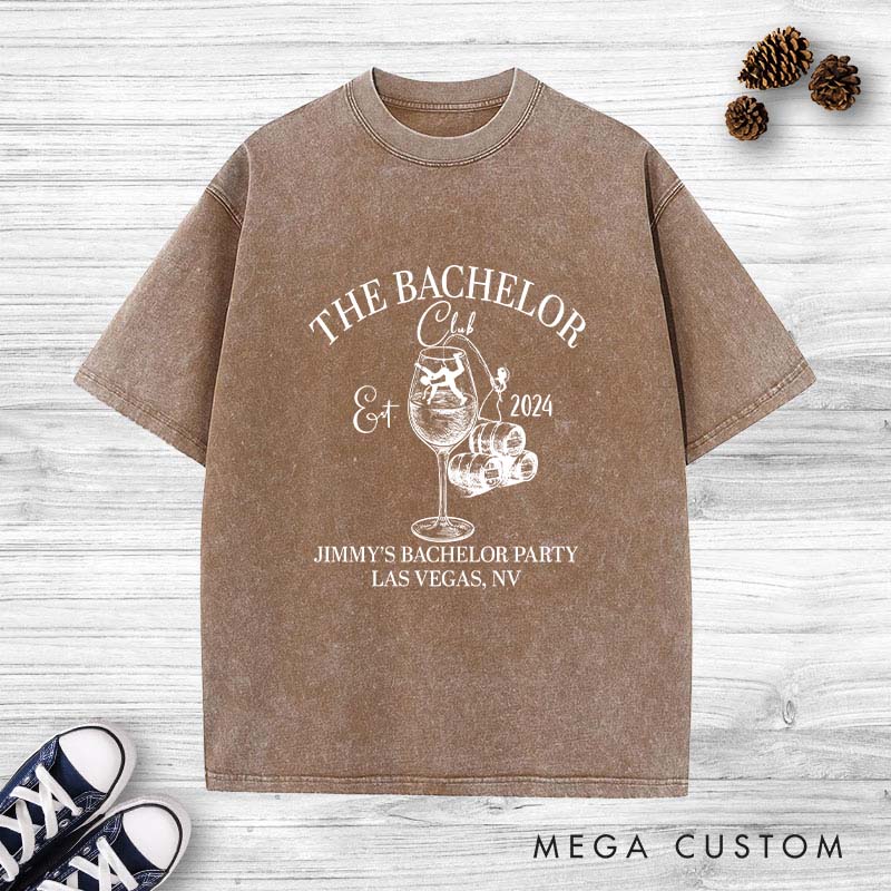 Personalized Groom Club Bachelor Washed T-Shirt Celebrate Wedding Party T-Shirt Vintage Groomsman y2k Washed T-Shirts for Best Man
