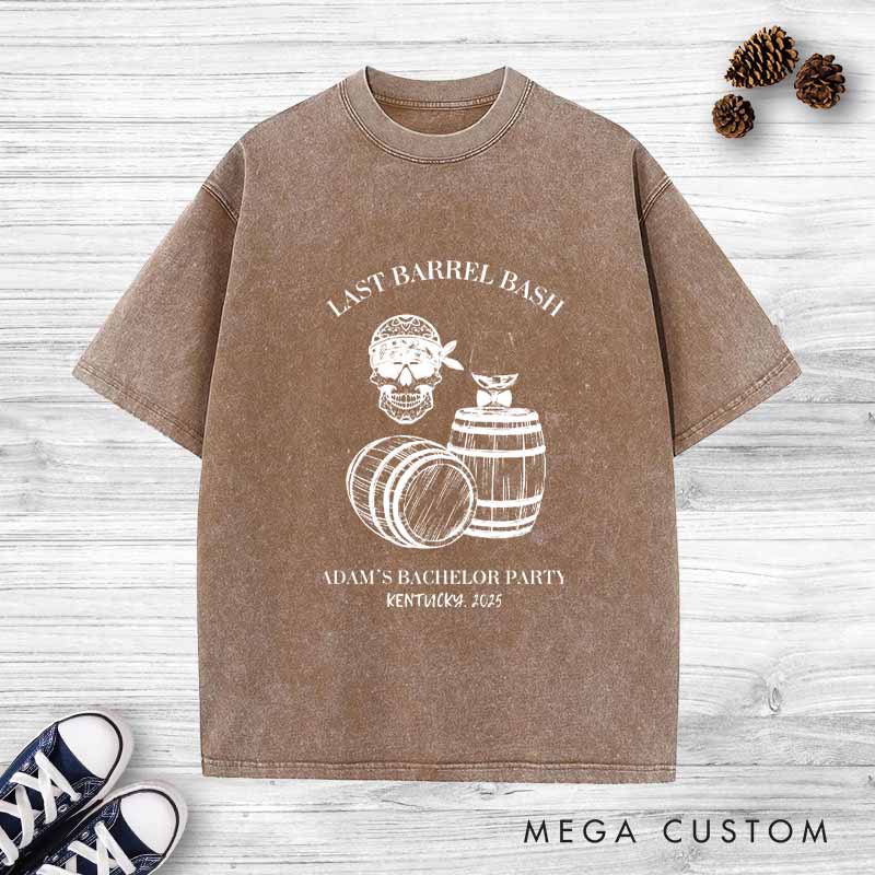 Personalized  "Last Barrel Bash" Groom Club Washed T-Shirt Groomsmen Bachelor Party T-Shirt Retro Groomsman y2k Washed T-Shirts for Men