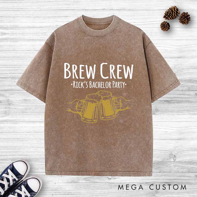 Personalized Brew Crew Bachelor Washed T-Shirt Groom Groomsmen Bachelor Party Favors Shirts Retro y2k Washed T-Shirt for Best Man