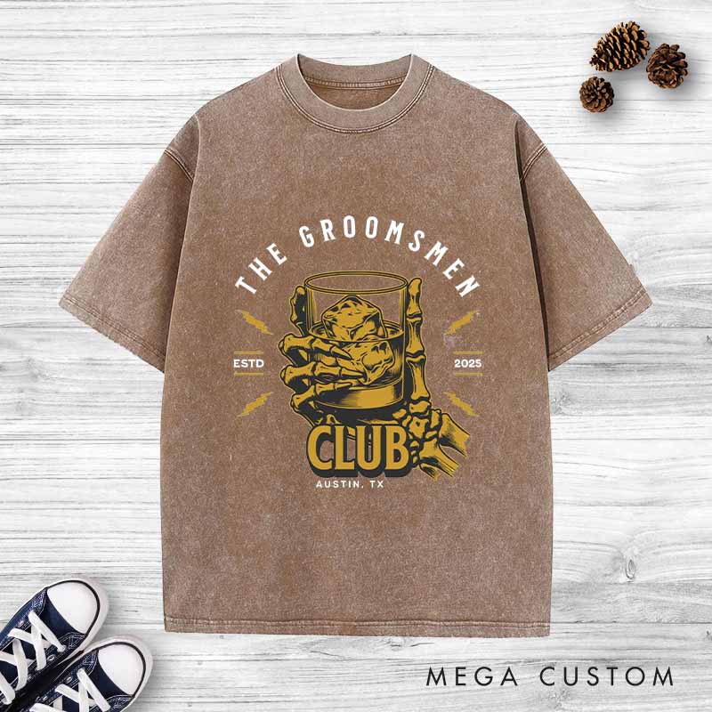 Personalized Groom Club Bachelor Washed T-Shirt Wedding Party Favors Shirt for Men Retro Best Man y2k Washed T-Shirt