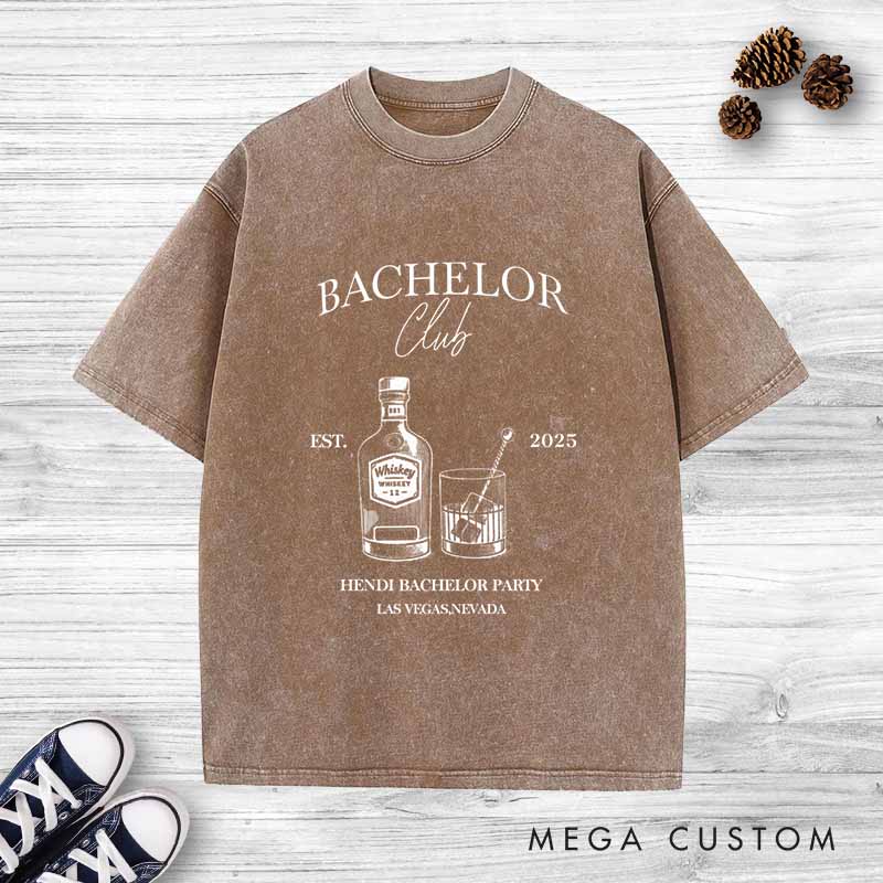 Personalized Bachelor Club Washed T-Shirt Groom Groomsman Wedding Party Favors Shirt for Men Retro Best Man y2k Washed T-Shirt