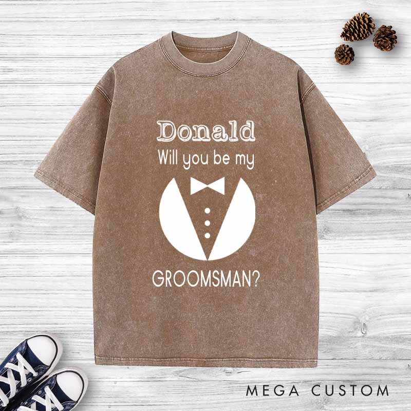 Personalized Groom Invitation Washed T-Shirt Groomsmen Bachelor Party Favors Shirt Best Man Proposal Tees Retro y2k Washed T-Shirt