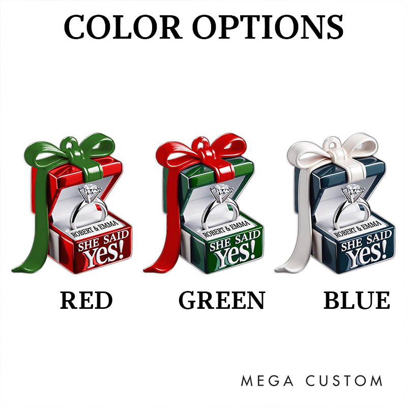 Personalized Couple Engagement She Said Yes Ring Box Acrylic Custom Christmas Ornament Newlywed Name Xmas Christmas Ornaments for Husband Wife