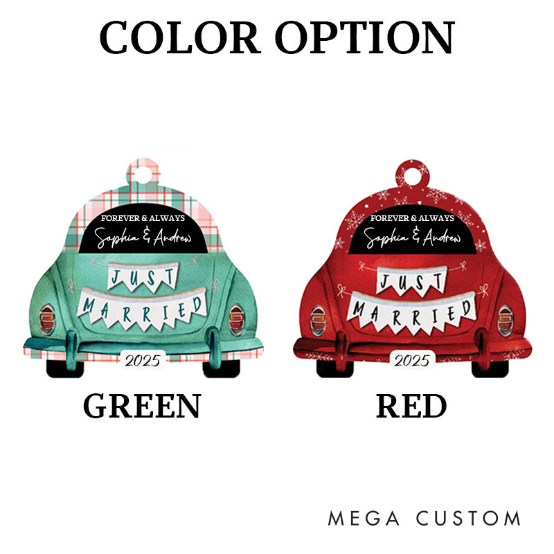 Personalized Couple Wedding Car Just Married Acrylic Christmas Ornament with Name Newlywed Xmas Christmas Ornaments for Husband Wife Hubby Wifey