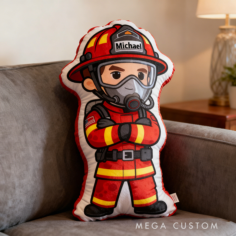 Personalized Firefighter Plush Pillow Custom Name and Character Style Hero Gift for Firefighters and Family